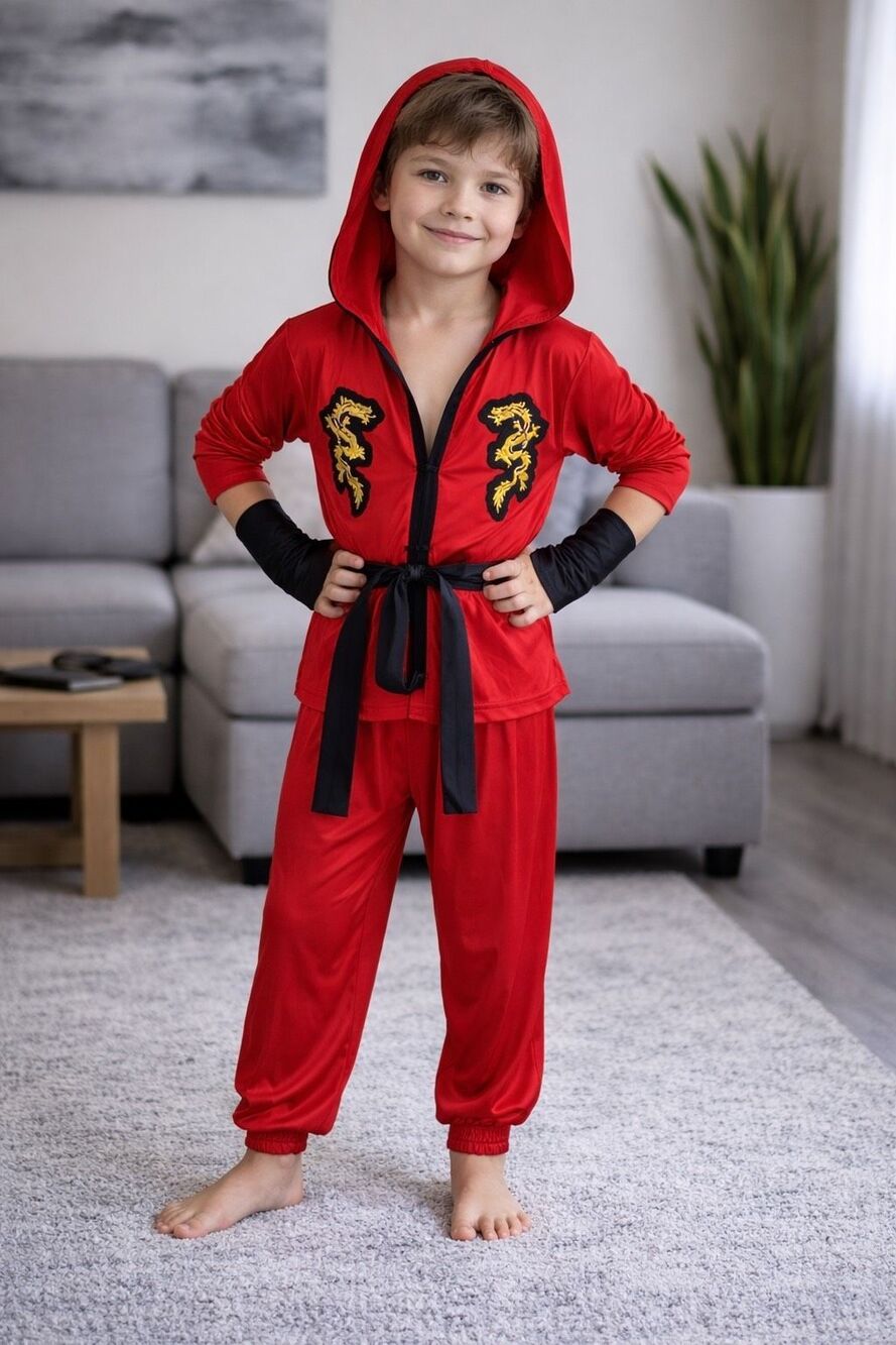 Fire Dragon Ninja Child Large 12-14 Halloween Costume Trick Or Treat School